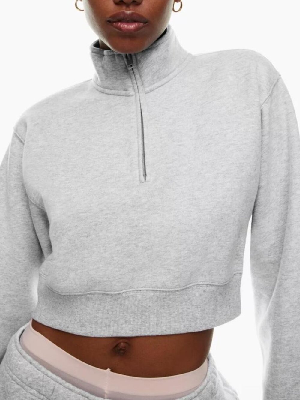 TNA Light Gray Cropped Half-Zip Sweatshirt